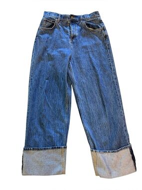 ASOS Two-Tone Wide Leg Cuffed Jeans - Denim Blue (#7)